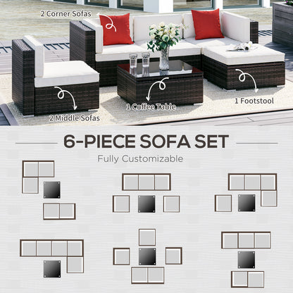 6 Piece Patio Furniture Set Outdoor Conversation Set All Weather PE Sectional Sofa Set with Ottoman