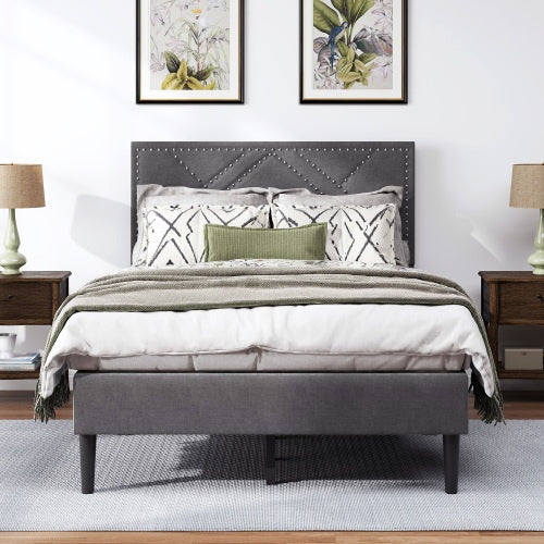Estructura de Cama Queen, Cabecero de Almacenamiento en Lino, Fuerte y Estable, Sin Ruido, Almacenamiento Bajo la Cama, Sin Resorte de Caja, Peso 485 lbs