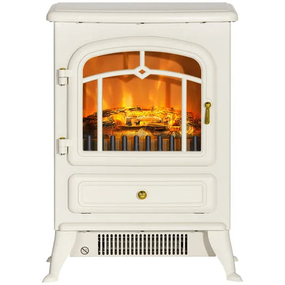 22" Electric Fireplace Heater, Freestanding Fire Place Stove With Realistic LED Flames And Logs, And Overheating Protection, 750W/1500W, Beige