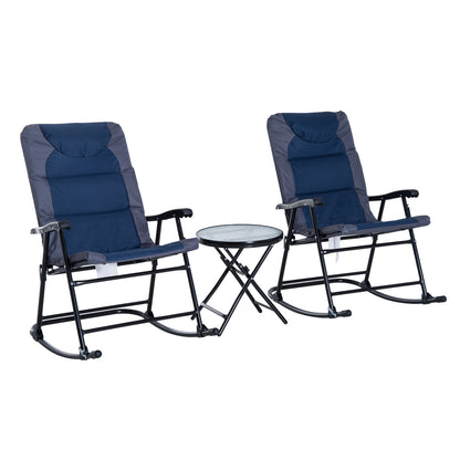 3 Piece Blue Rocking Bistro Set  Patio Chairs   Glass Coffee Table