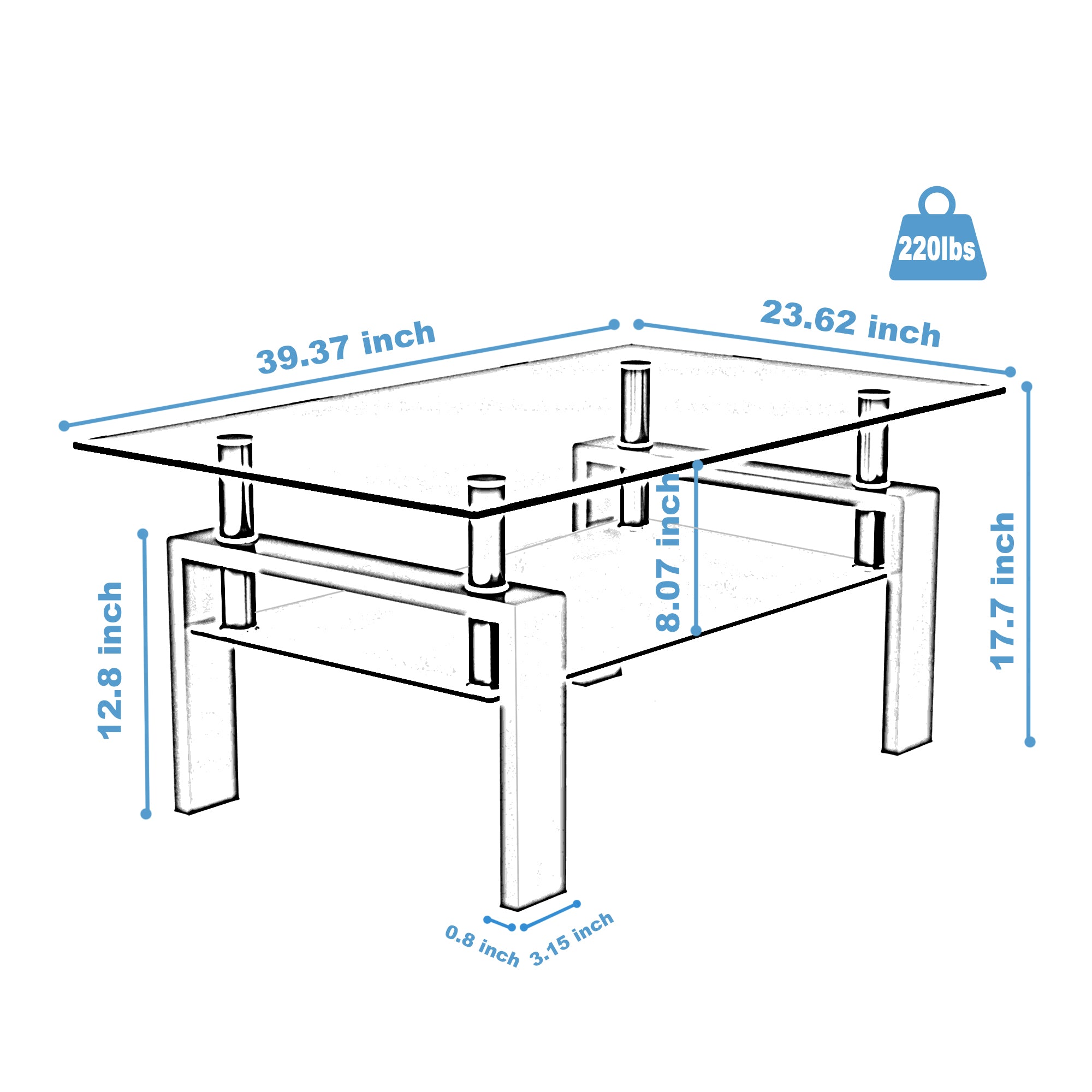 Black Glass Coffee Table Metal Frame Living Room