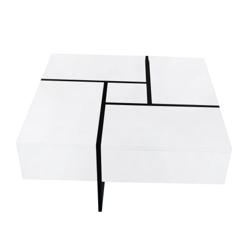 Mesa de Centro de Diseño Único con 4 Compartimentos de Almacenamiento Ocultos