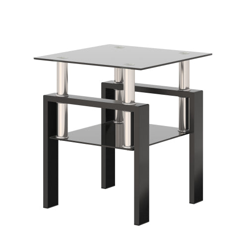 Mesa de Té de Vidrio Templado Moderna de 1 Pieza, Mesa de Café, Mesa Auxiliar, Mesa Cuadrada para Sala de Estar, Negra
