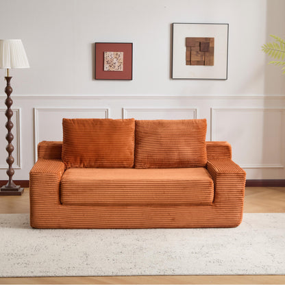 Loveseat Sofa, Comfortable Deep Seat Sofa Bed, Modern Small Corduroy Couch For Living Room Bedroom,Reversible Cushion With Pillows,No Assembly Required,Orange