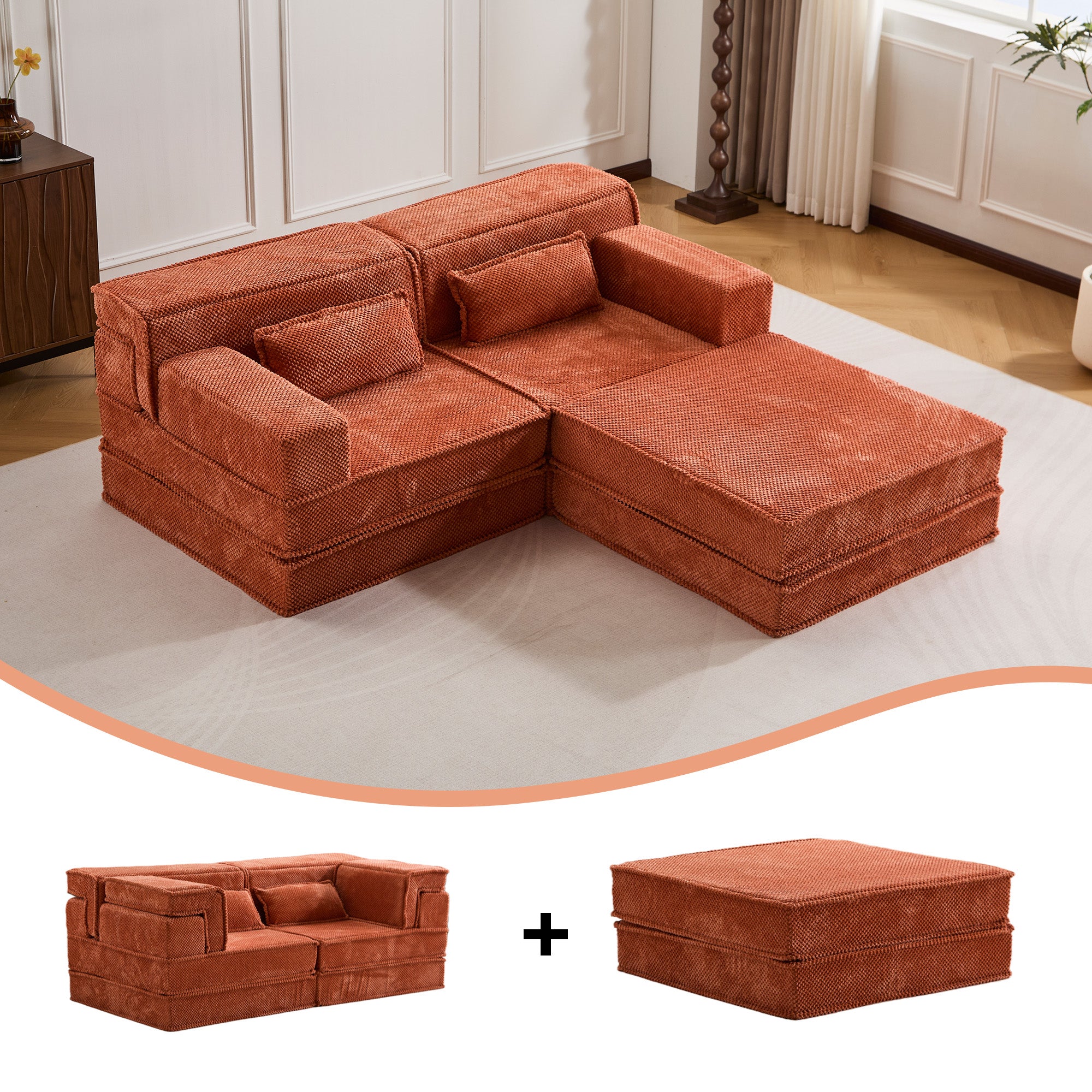 Orange 2-Seater Ottoman