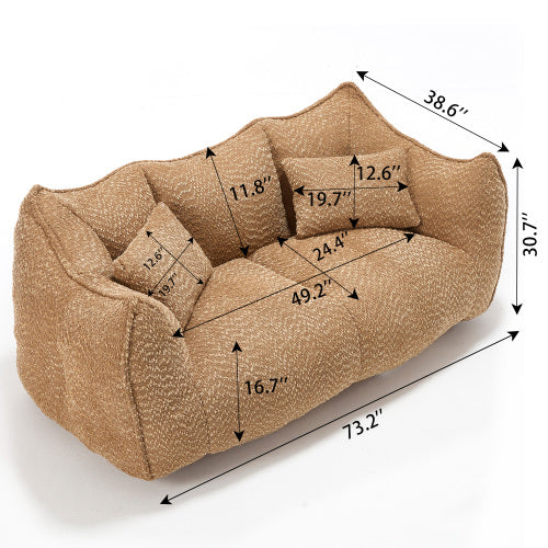 Compressed Plush Bean Bag Sofa Couch- High-Resilience Foam Filled, Ultra-Soft Boucle Lounge Chair For One Or Two People, Cozy Living Room Seating For Reading, Gaming & Relaxing, Space-Saving Vacuum