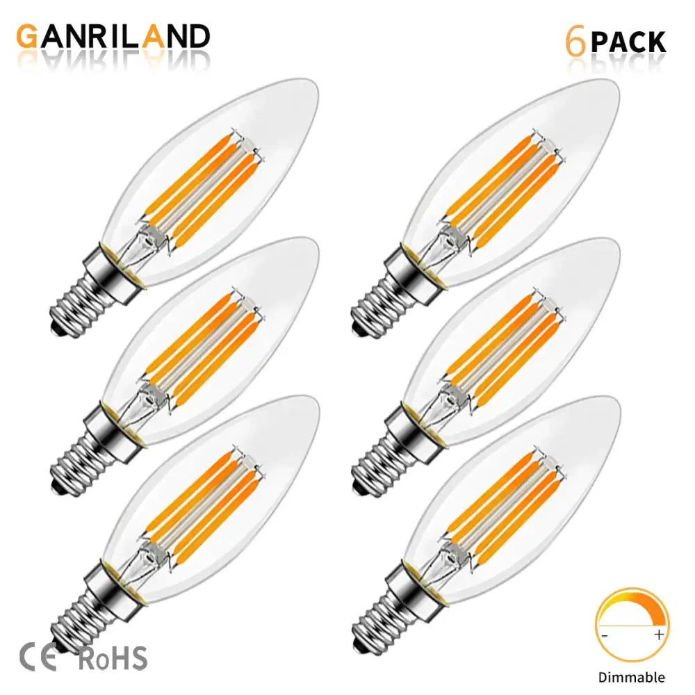 Clear glass decorbites c35 led dimmable candle bulbs with warm filaments and silver base 6-pack for dining chandeliers