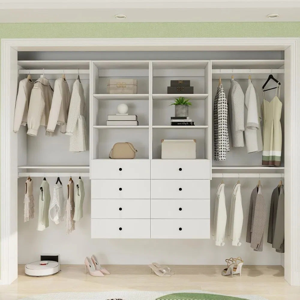 Closet Organizer System,Wall Mounted Closet Storage With  Drawers And Shelves Closet Storage For Bedroom,White