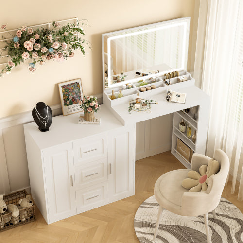 White Makeup Vanity Desk With Mirror Storage Bedroom