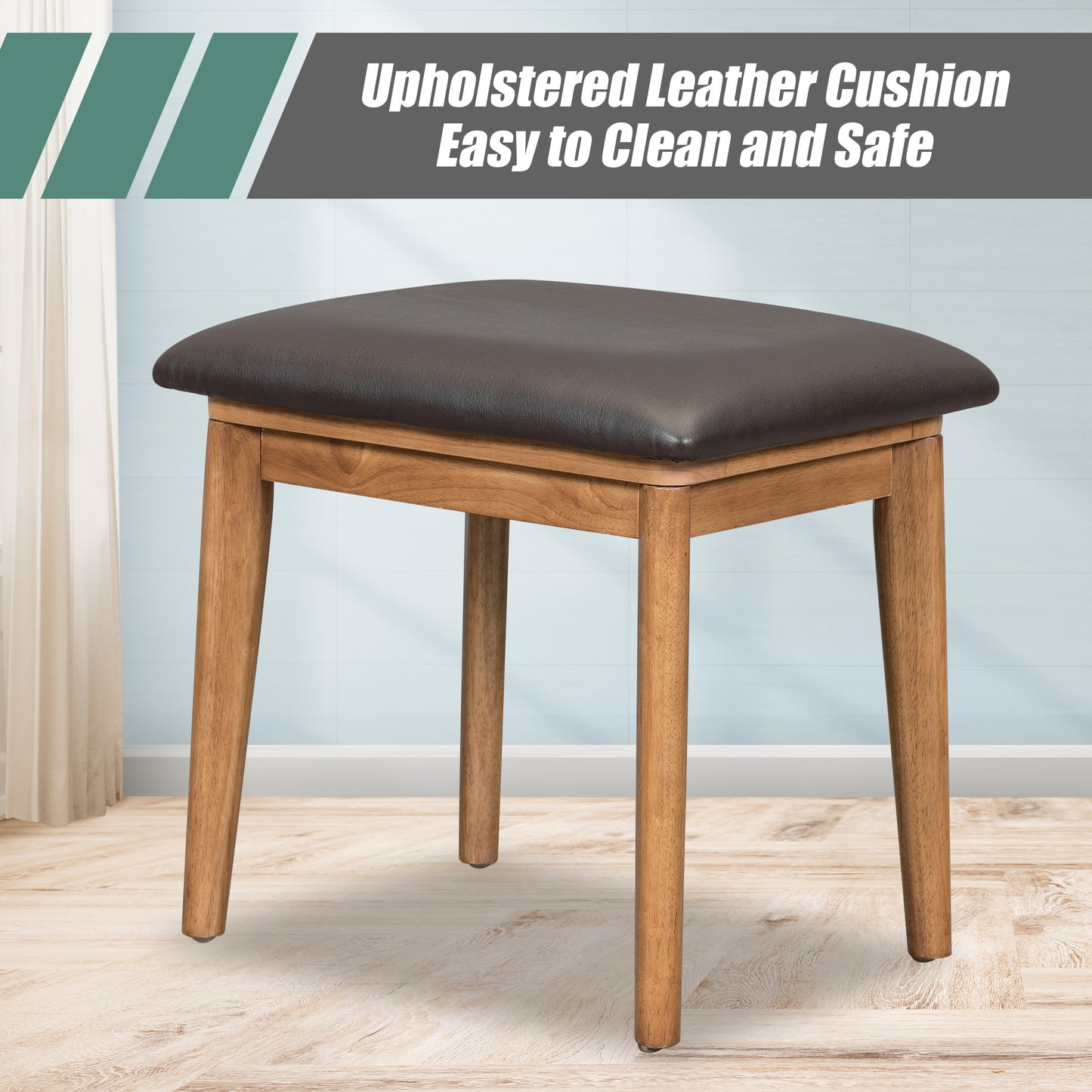 43.3 Classic Wood Makeup Vanity Set With Flip-top Mirror And Stool, Dressing Table With Three Drawers And Storage Space, Brown