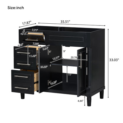 36'' Bathroom Vanity Without Sink, Freestanding Bathroom Storage Cabinet With 2 Drawers And A Tip-out Drawer, Solid Wood Frame Vanity Only, Height Adjustable Shelf