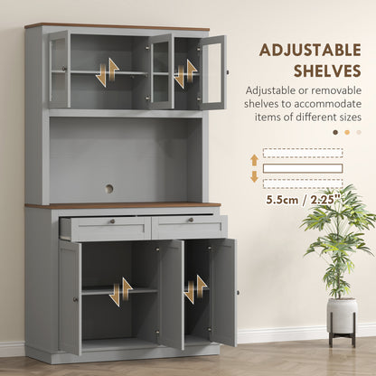 71 Kitchen Pantry Cabinet With Microwave Stand, Kitchen Hutch With 2 Drawers And Adjustable Shelves, Gray