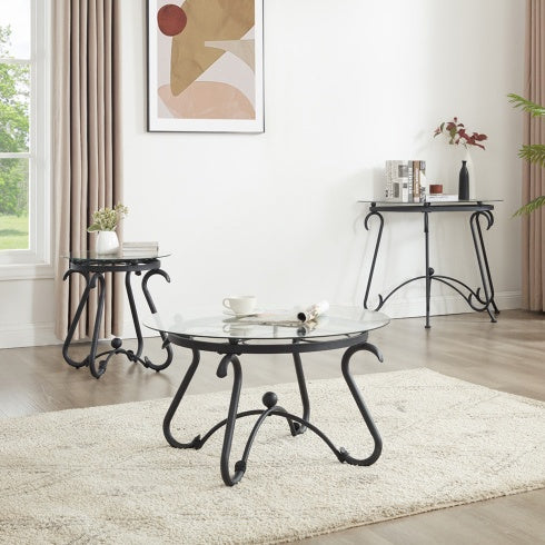 Suitable For Living Room 2-piece Tempered Glass Surface Coffee Table Set