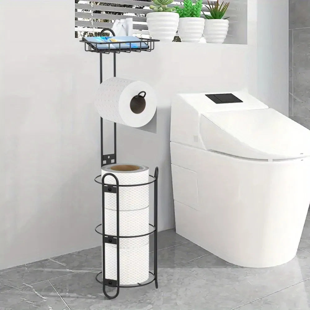 Toilettenpapierhalter mit Regal, freistehender Toilettenpapierhalter für das Badezimmer, Ablage für Entsorgung