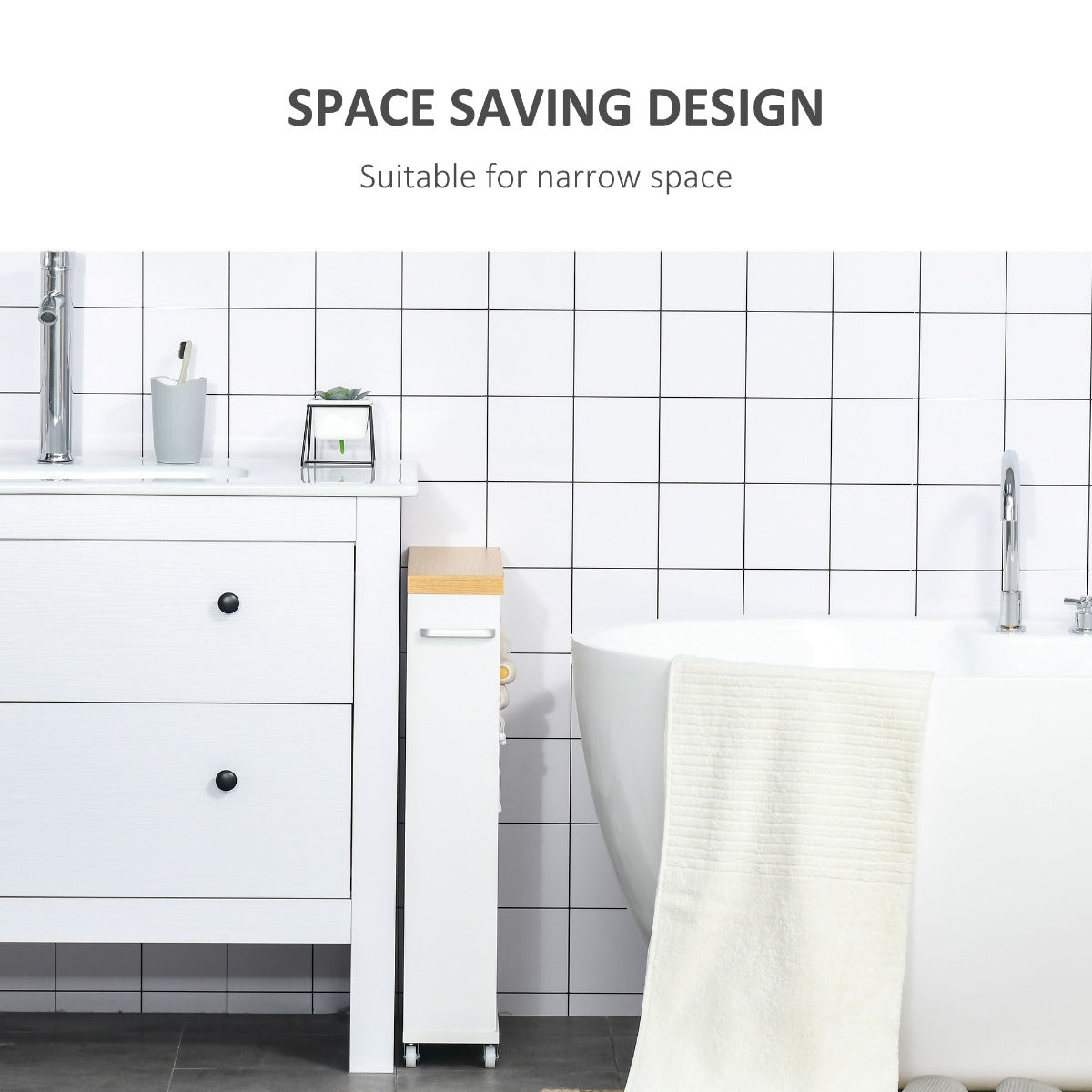 White Slim Bathroom Cabinet