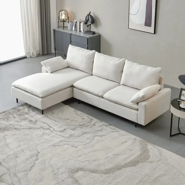 Sofá Seccional de Lino en Forma de L con Chaise a la Derecha, sala de estar, dormitorio, oficina.