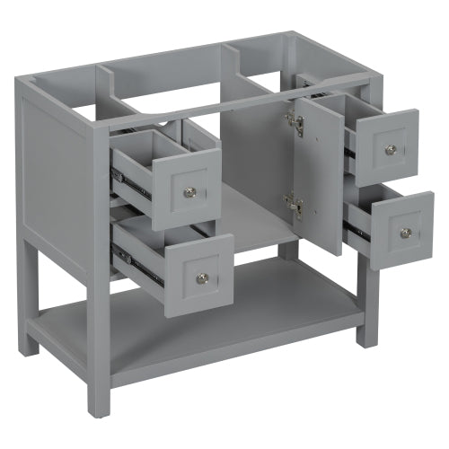 Lavabo de baño de 36 pulgadas sin fregadero, conjunto de lavabo independiente con 4 cajones y puertas de cierre suave, armario de almacenamiento para baño con marco de madera maciza únicamente