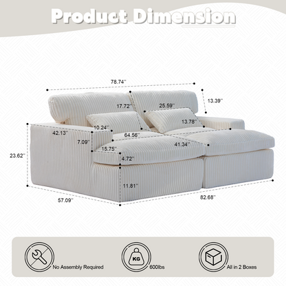 Double Chaise Lounge Chair Indoor,Oversized Upholstered Sleeper Cloud Couch,Deep Seat Luxury Sofa Bed,Sectional Sofa Chaise Love-seat,Corduroy Reading Chair For Living Room,No Assembly Required,White