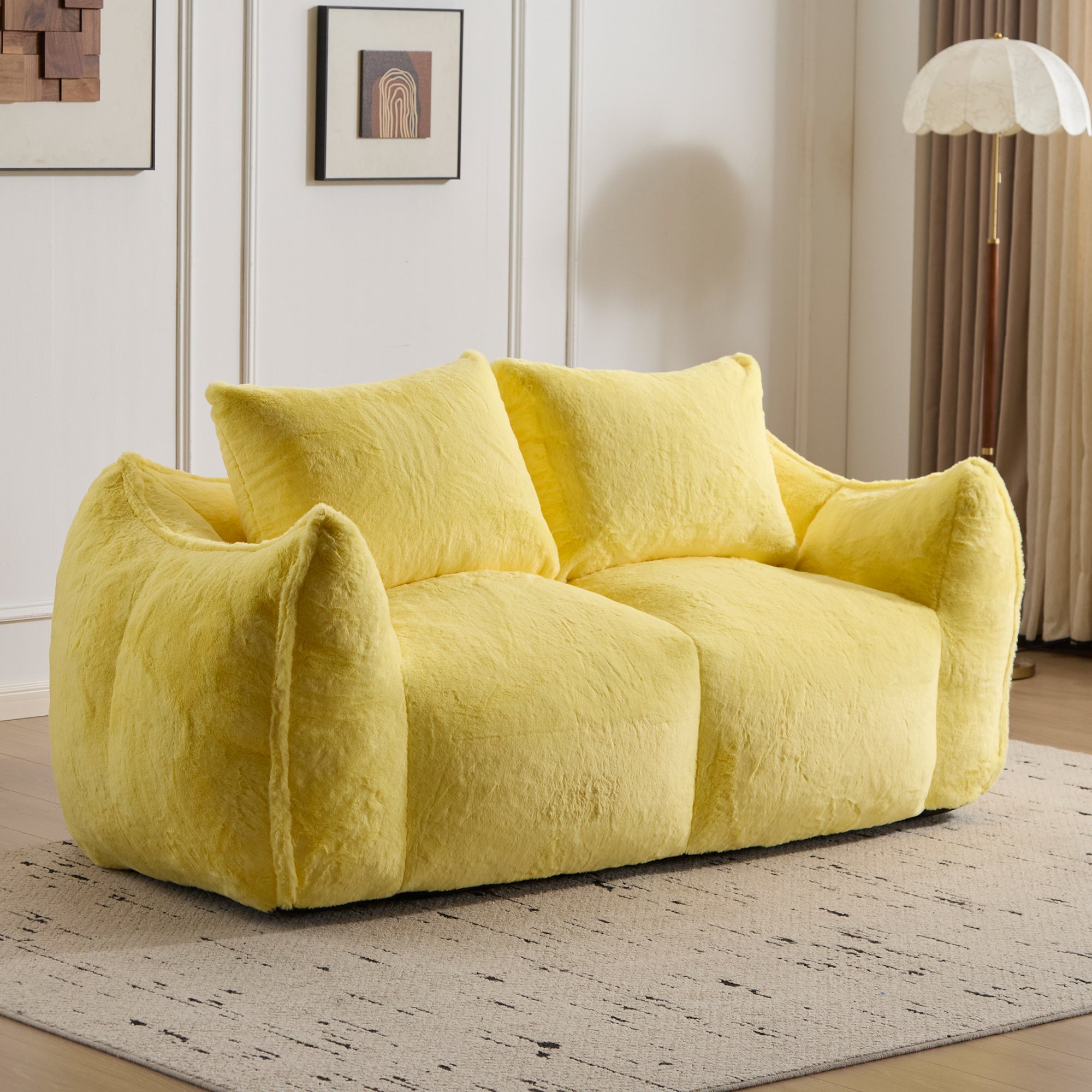 Sofá Gigante de Puf para Adultos, Sofá de Puf Loveseat Ultra Suave y Esponjoso, Silla de Reposar Oversized para Interiores en Sala de Estar o Dormitorio, No Requiere Ensamblaje Silla de Lectura Acogedora con Almohadas, Amarillo