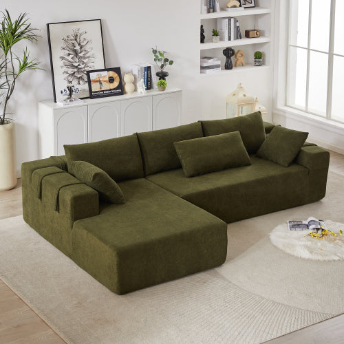 Juego de Sofá Seccional Tapizado en Chenille Moderno, Sofá Seccional en Forma de L Modular de 108 Pulgadas con 6 Almohadas, Sofá Couch de Combinación Libre para Sala de Estar, Dormitorio