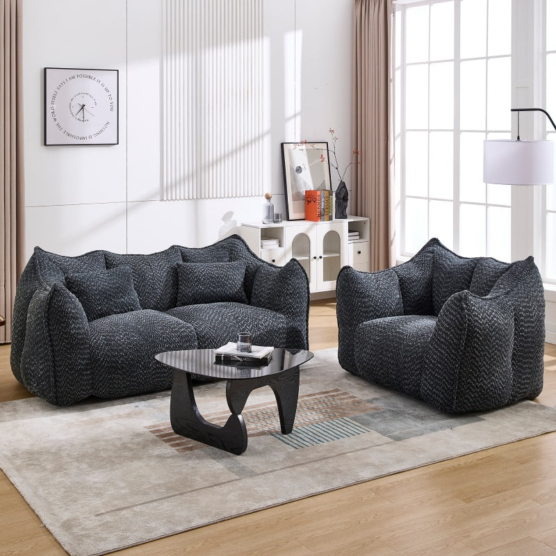 Sofá-Cama de Habichuelas de Peluche Comprimido - Relleno de Espuma de Alta Resiliencia, Silla de Salón de Boucle Ultra Suave para Una o Dos Personas, Asiento Acogedor para la Sala de Estar para Leer, Jugar y Relajarse, Ahorro de Espacio por Vacío