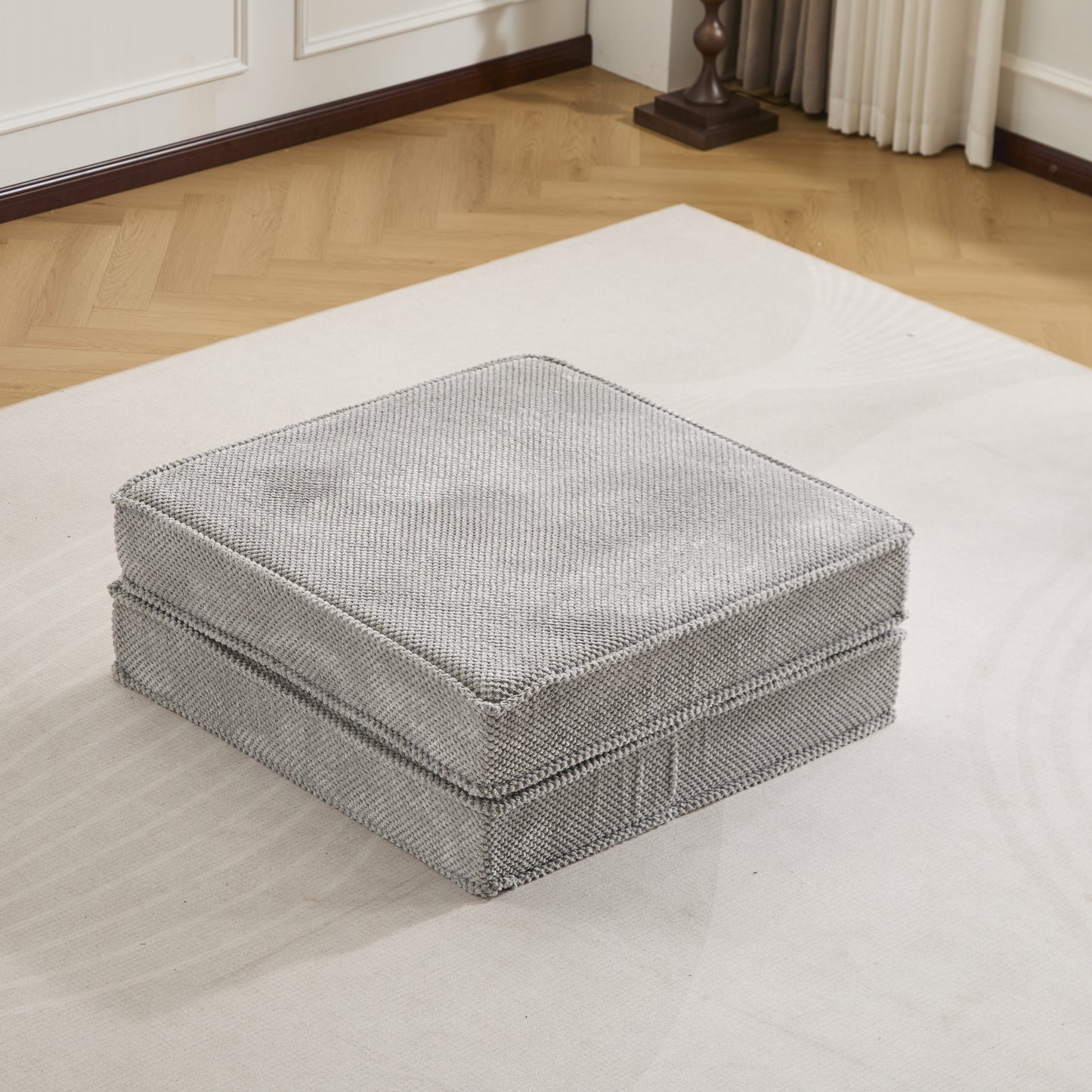 Compression Mahjong Sofa,Convertible Floor Sofa Bed , DIY Boneless Modular Sectional Sofa,No Assembly Required, Circle Fleece Fabric,1 Ottoman,Light Grey