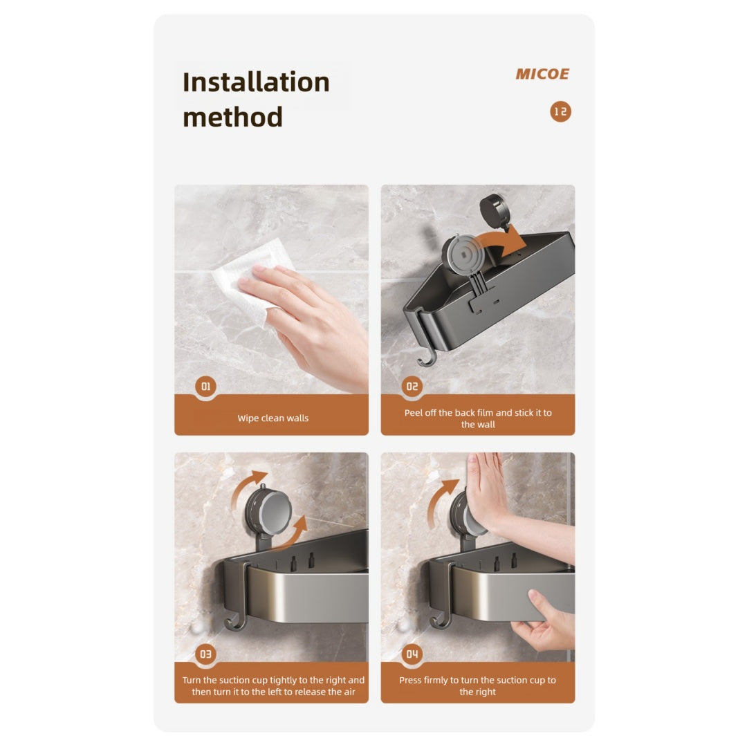 Gunmetal Suction Shower Shelf