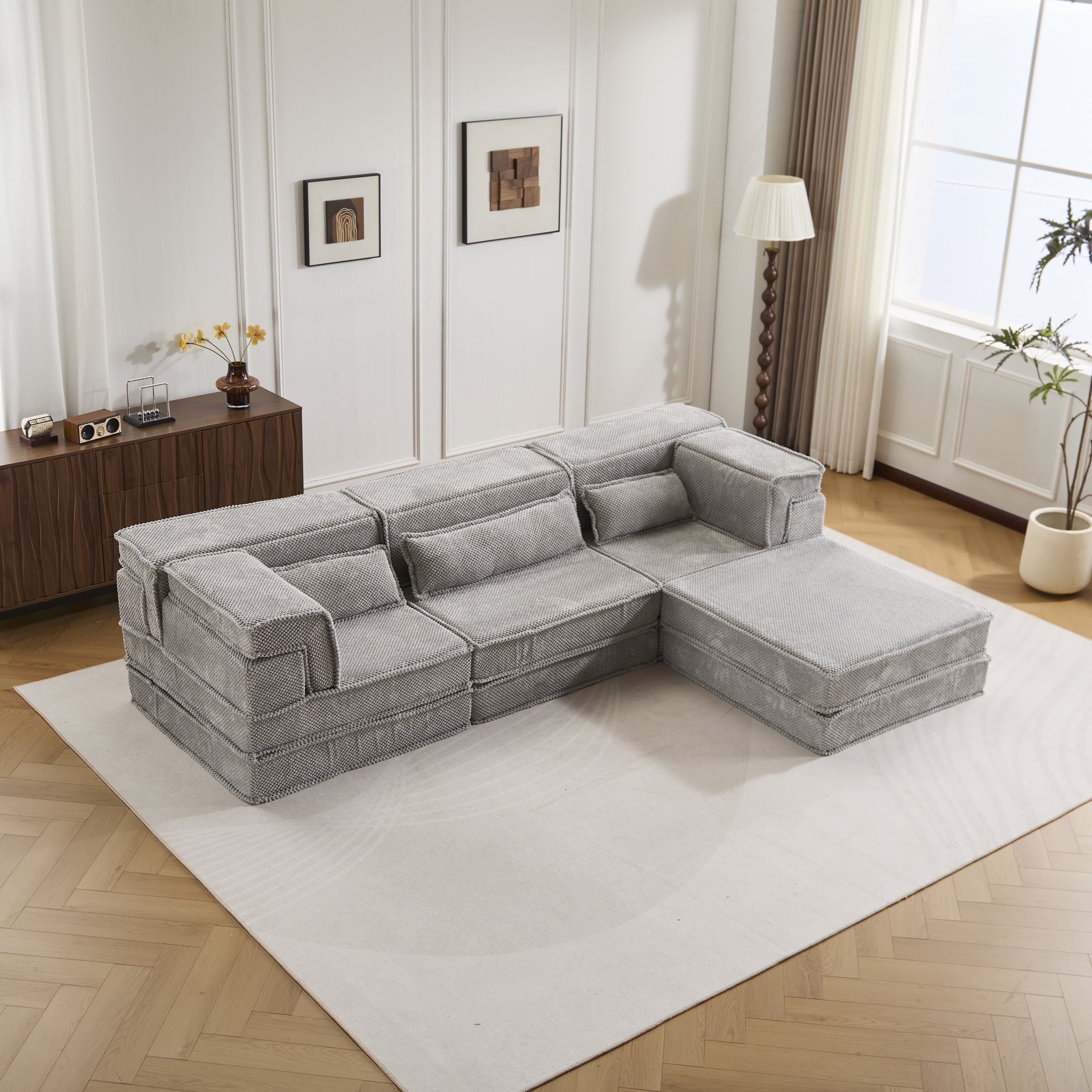 Light Grey Modular Sofa Circle Fleece Fabric