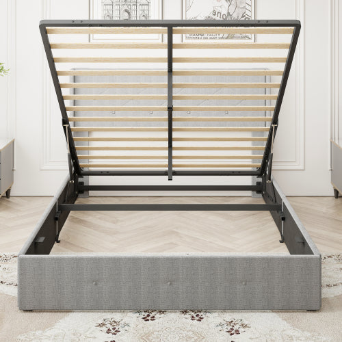Queen Size Bed Frame With Storage - Lift Up Storage Bed With Modern Wingback Headboard, USB Ports