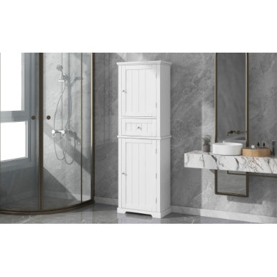 Hohes Badezimmerschrank, Freistehender Stauraumschrank mit Schublade und einstellbarem Regal, MDF-Platte mit lackierter Oberfläche