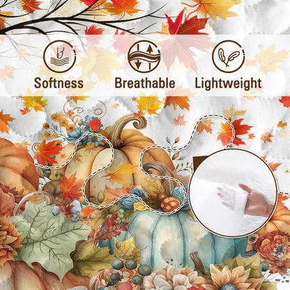 Autumn Theme 3 Pcs Quilt Set - Pumpkin Print Bedspread Coverlet