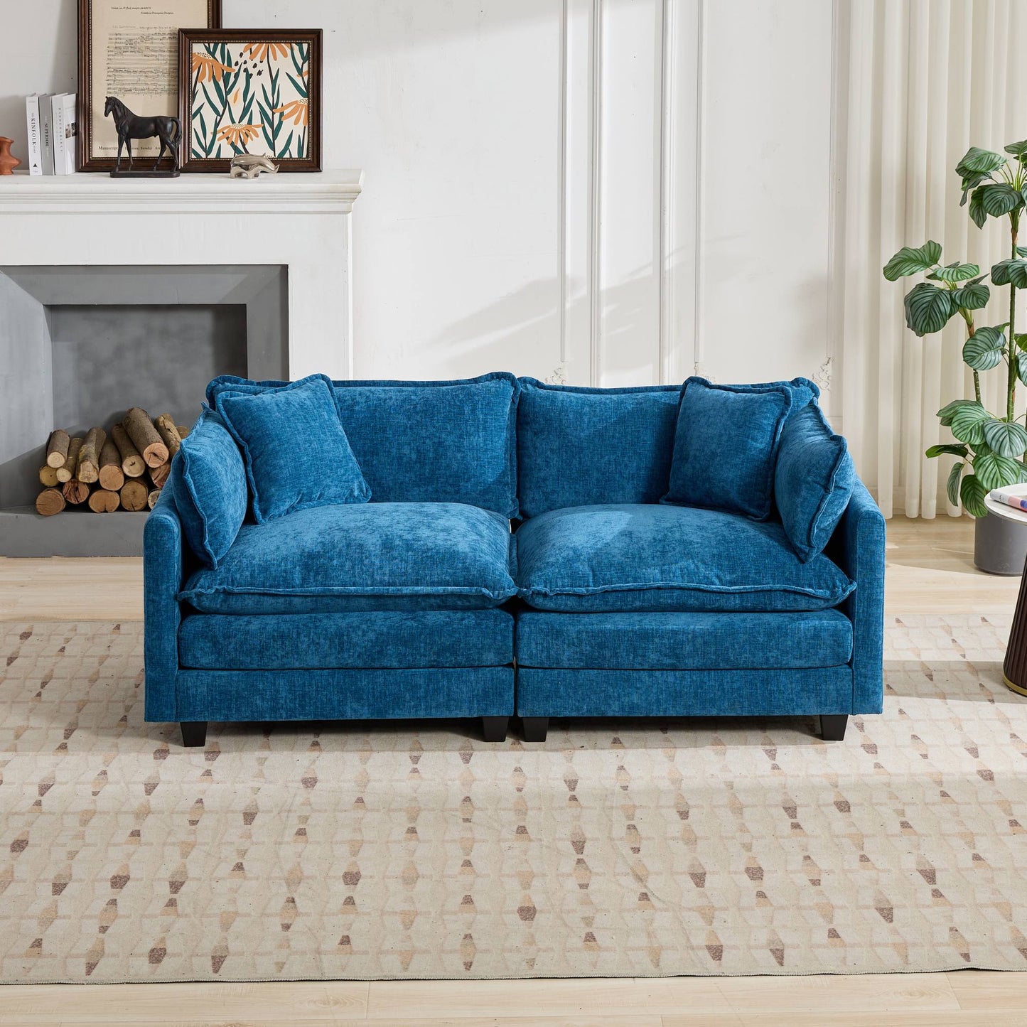 Cloud Sofa LoveSeat Ottoman Is Not Included, Modern Sectional Couch, For Living Room Bedroom And Apartment, Comfy Double Layer Upholstered Seat Cushion, Breathable Chenille Fabric, Blue.SW5012BL