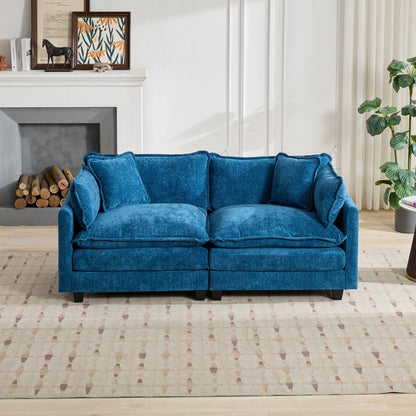 Cloud Sofa LoveSeat Ottoman Is Not Included, Modern Sectional Couch, For Living Room Bedroom And Apartment, Comfy Double Layer Upholstered Seat Cushion, Breathable Chenille Fabric, Blue.SW5012BL