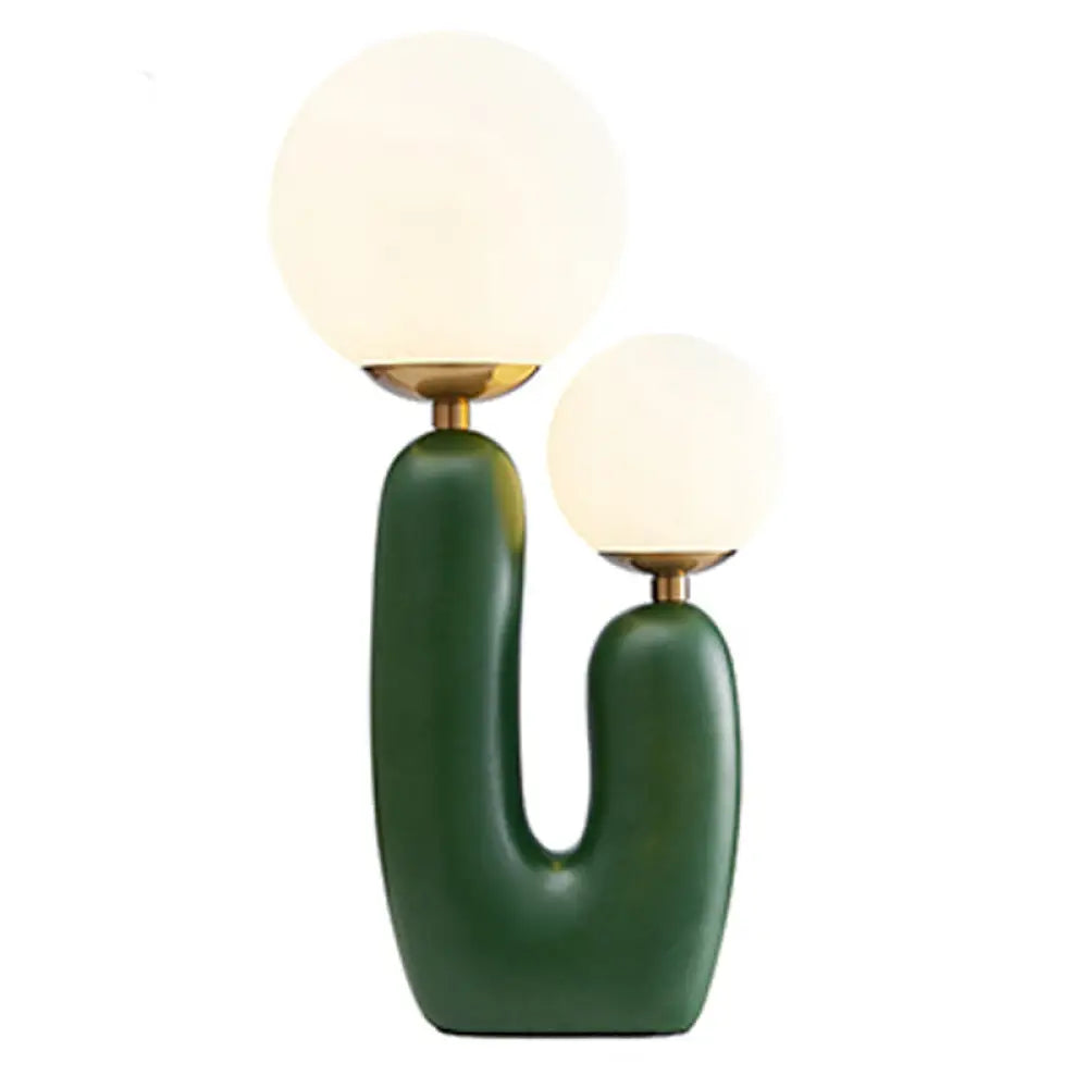 Cactus Bedside Table Light - Nordic Style Night Lamp with Cream Glass Shade