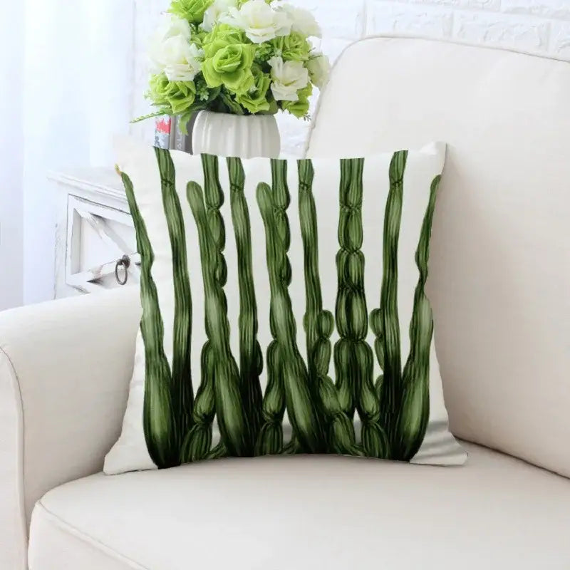 White throw decorative pillowcase with dark green segmented cactus hand painting for living room sofa decorbites cactus hand