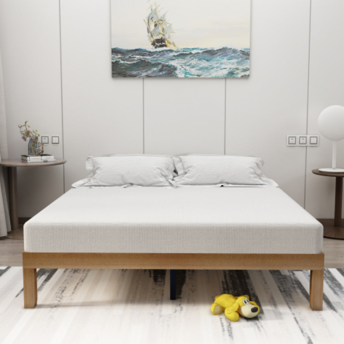 Walnut Platform Bed Frame Queen No Box Spring