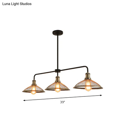 DecorBites™ Cage Flared Island Lighting with Mesh Screen - Industrial Pendant Light for Dining Room