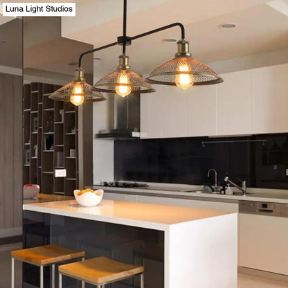 DecorBites™ Cage Flared Island Lighting with Mesh Screen - Industrial Pendant Light for Dining Room