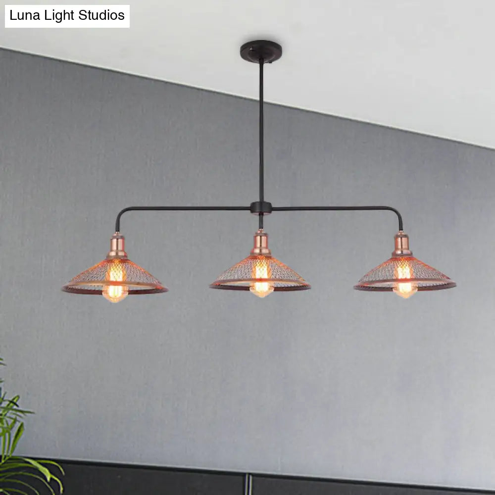 DecorBites™ Cage Flared Island Lighting with Mesh Screen - Industrial Pendant Light for Dining Room