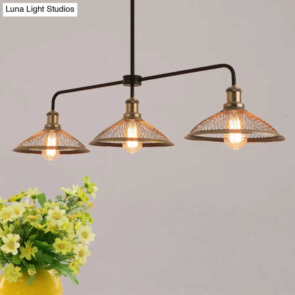 DecorBites™ Cage Flared Island Lighting with Mesh Screen - Industrial Pendant Light for Dining Room