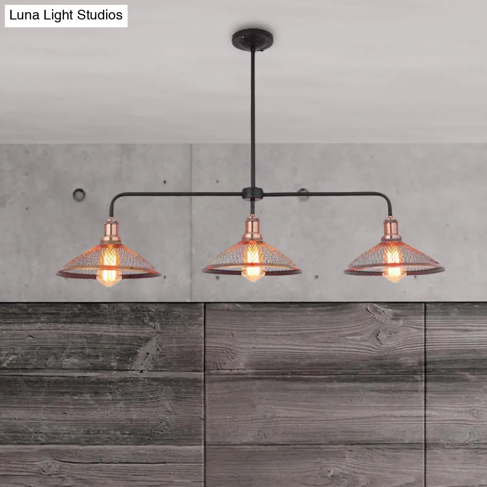 DecorBites™ Cage Flared Island Lighting with Mesh Screen - Industrial Pendant Light for Dining Room