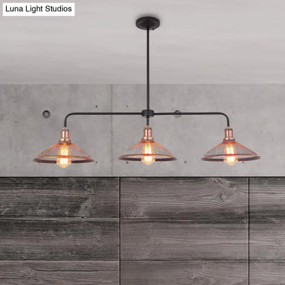 DecorBites™ Cage Flared Island Lighting with Mesh Screen - Industrial Pendant Light for Dining Room