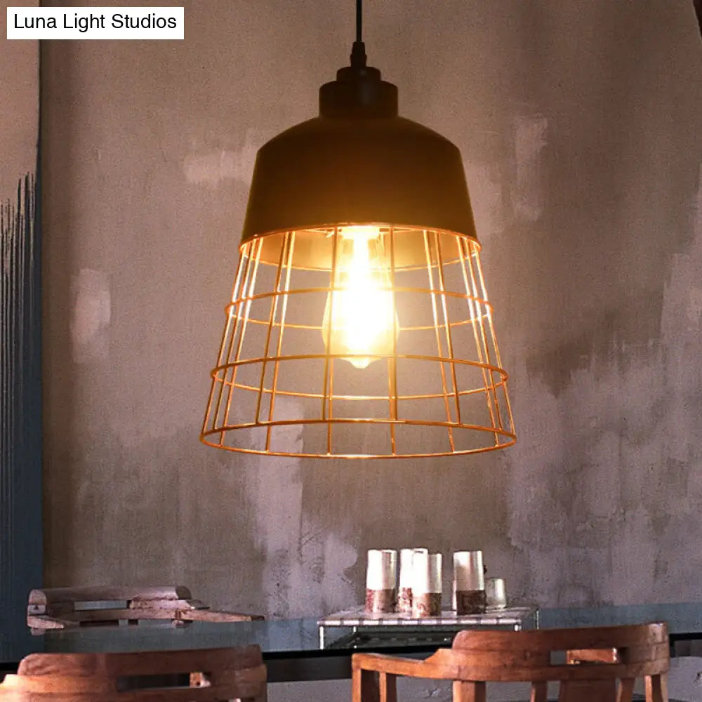 Cage Restaurant Ceiling Light - Warehouse-Style Black Iron Suspension Lighting