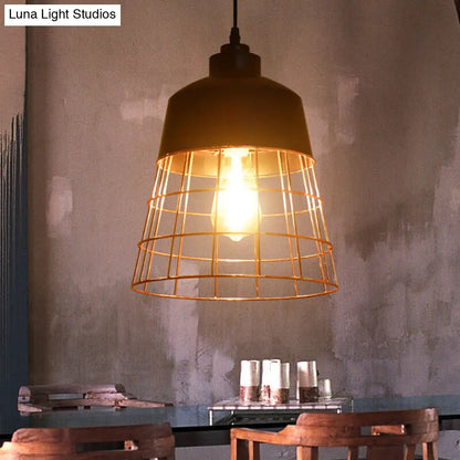 Cage Restaurant Ceiling Light - Warehouse-Style Black Iron Suspension Lighting