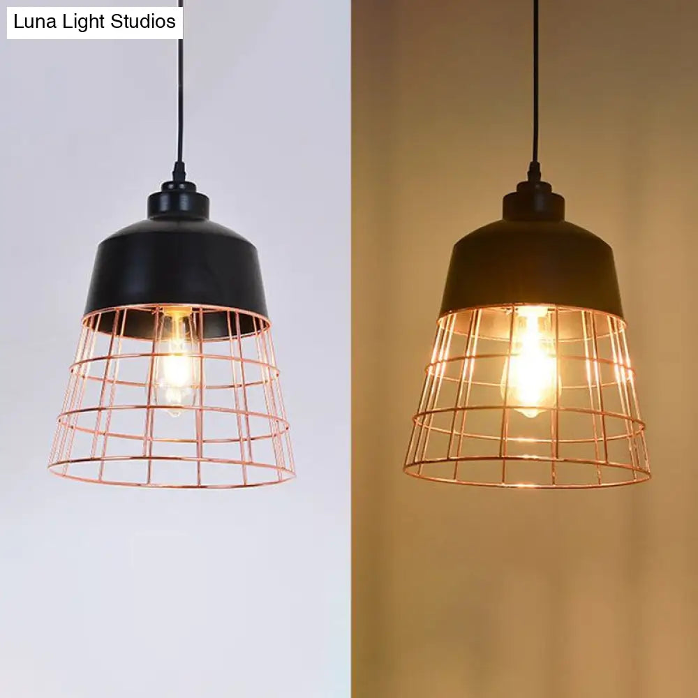 Cage Restaurant Ceiling Light - Warehouse-Style Black Iron Suspension Lighting