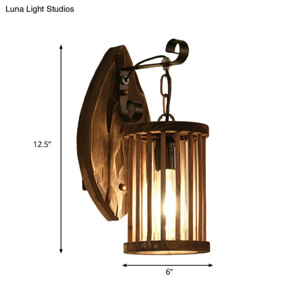 DecorBites™ DecorBites™ Cage Sconce Industrial 1 Light Wood Lodge Wall Light for Coffee Shop
