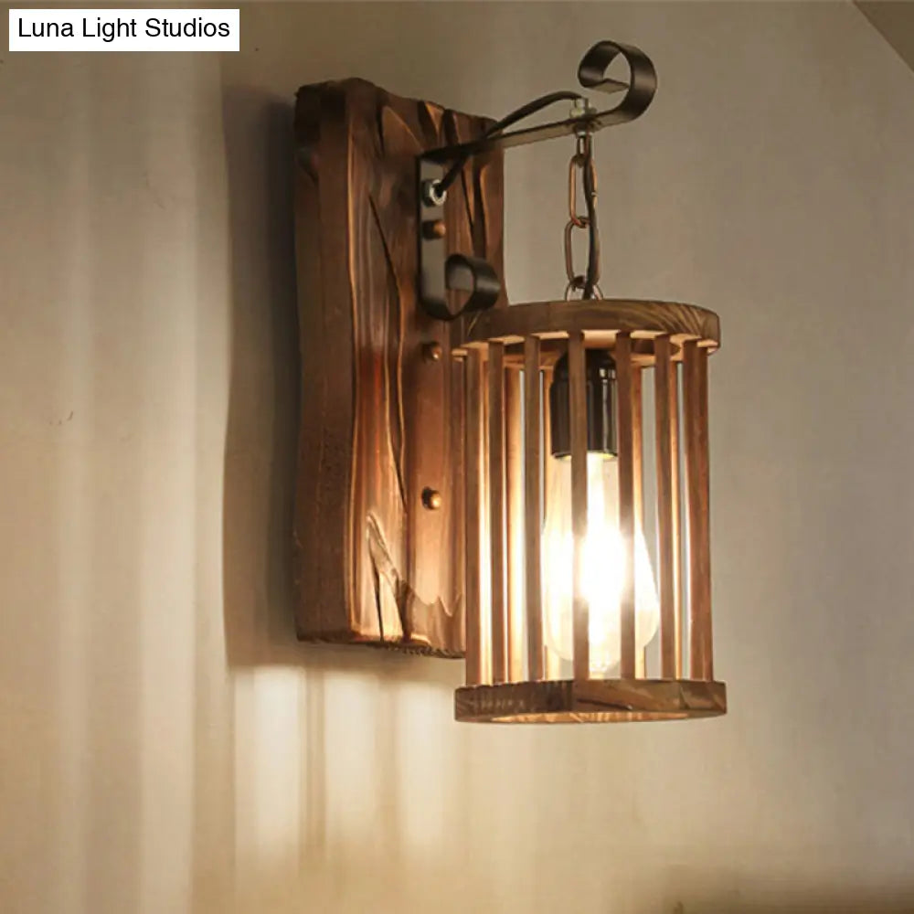 DecorBites™ DecorBites™ Cage Sconce Industrial 1 Light Wood Lodge Wall Light for Coffee Shop