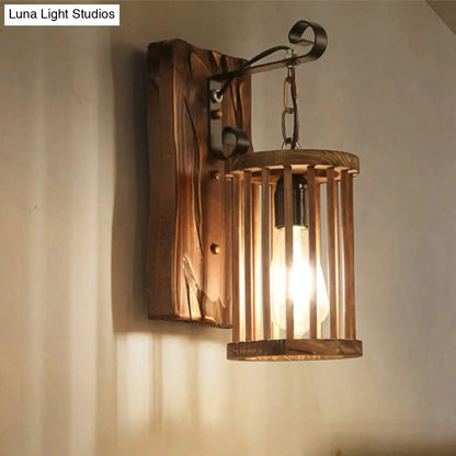 DecorBites™ DecorBites™ Cage Sconce Industrial 1 Light Wood Lodge Wall Light for Coffee Shop