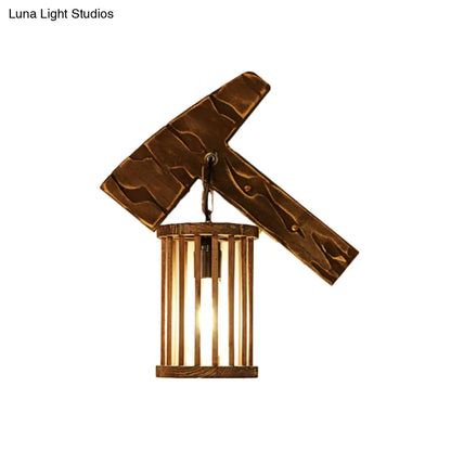 DecorBites™ DecorBites™ Cage Sconce Industrial 1 Light Wood Lodge Wall Light for Coffee Shop