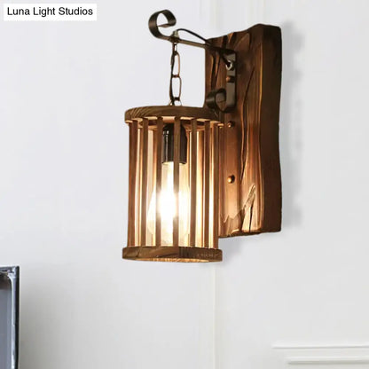 DecorBites™ DecorBites™ Cage Sconce Industrial 1 Light Wood Lodge Wall Light for Coffee Shop